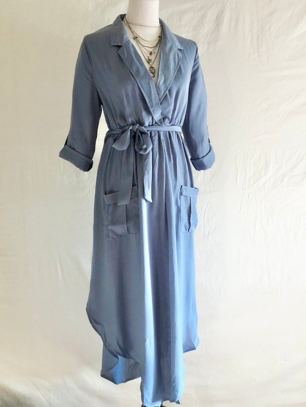 Favlux Blue Chiffon Faux Wrap Midi Dress Size L